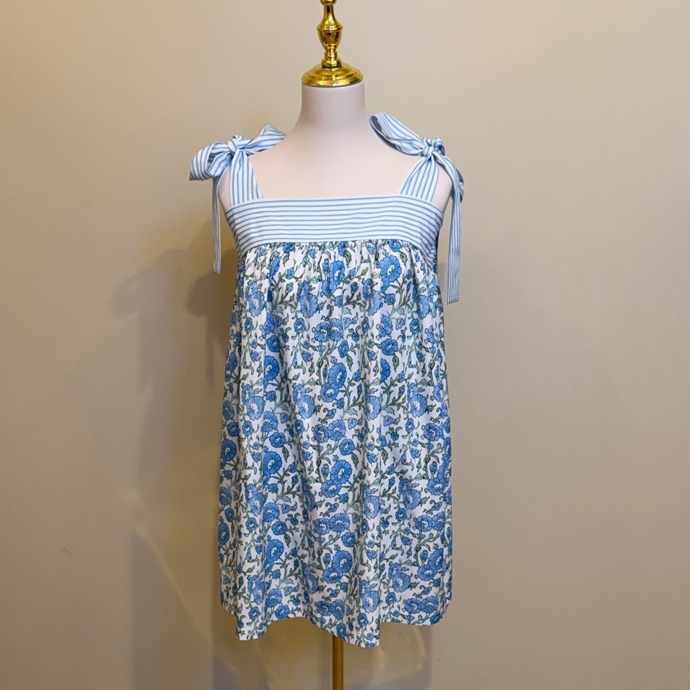 Blue Floral Tie Strap Babydoll Dress | Cottagecore | Size L
